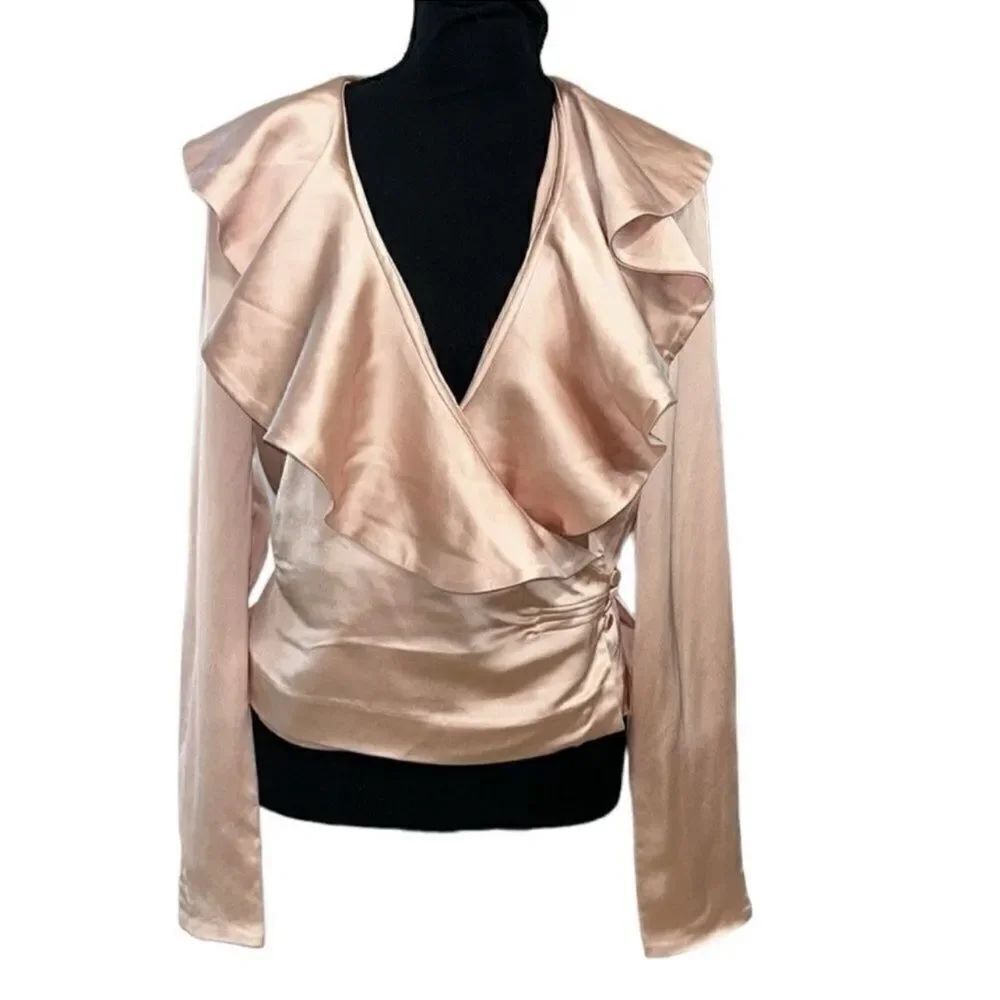 GRFRLND Revolve Rose Pink Ruffle Neck Top/Blouse (Size Medium)